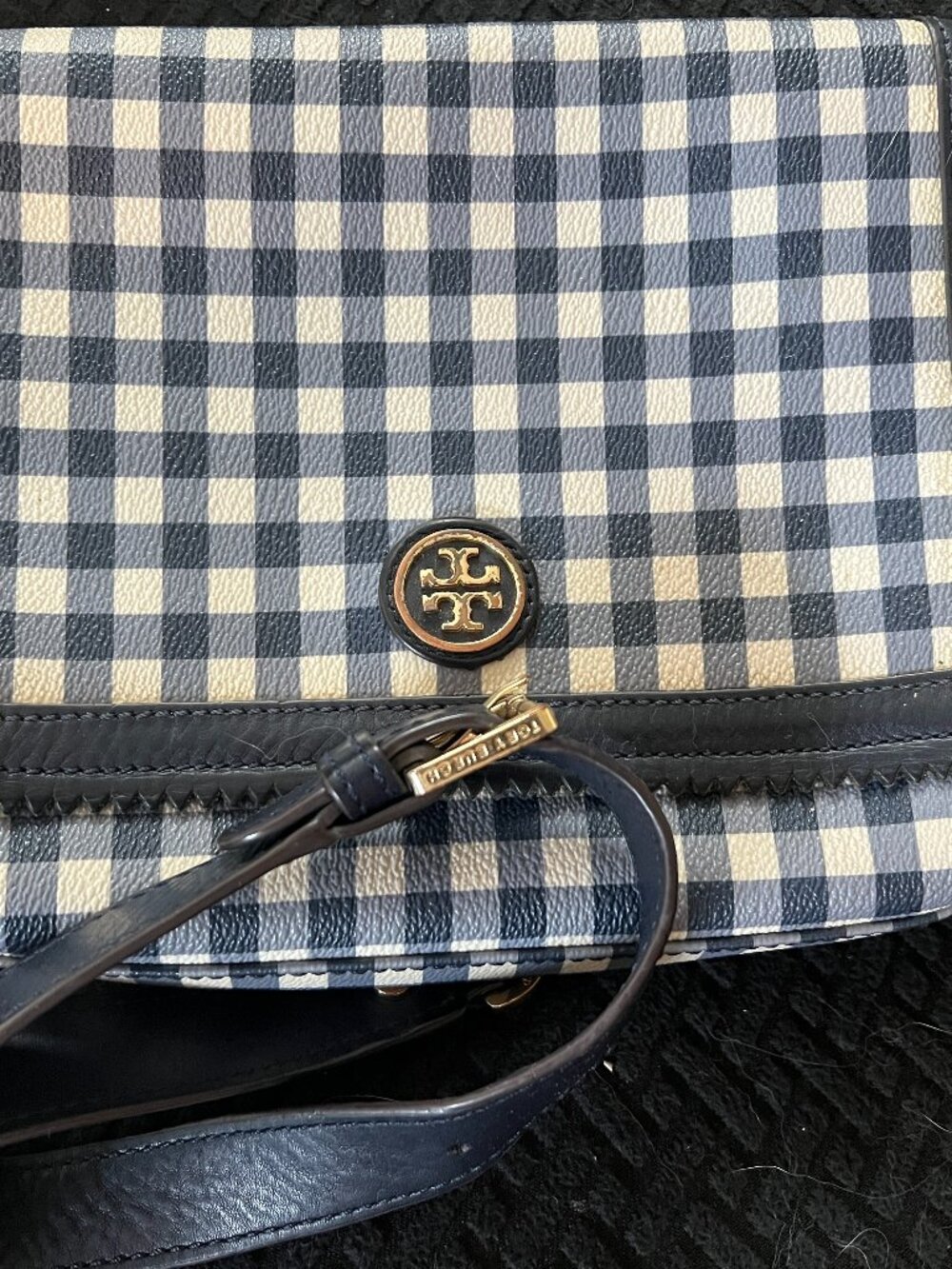Tory Burch Cheery Gingham Checkers, Navy and blue crossbody purse. so cute!